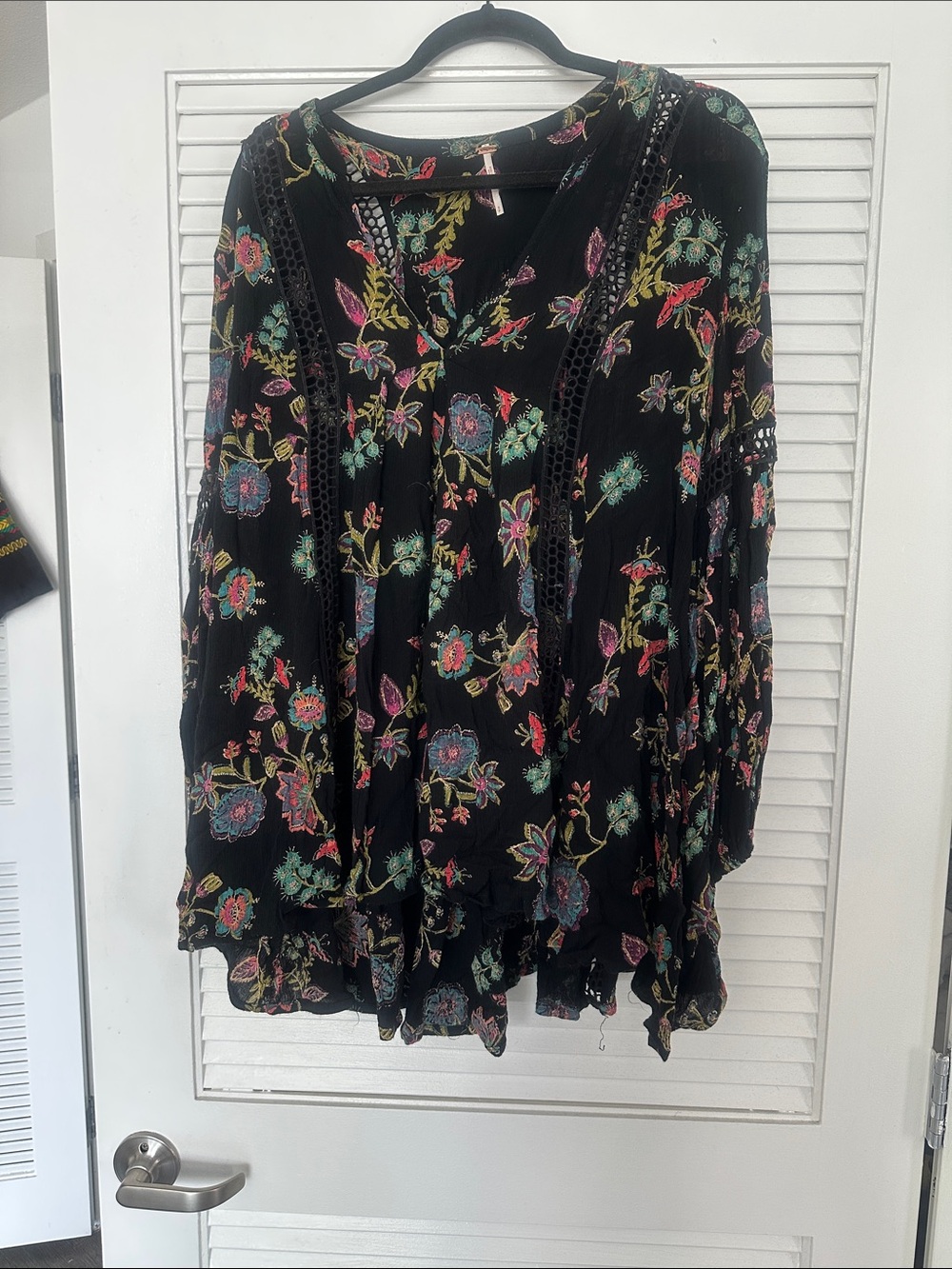 Free People Black Floral Boho V-Neck Tunic